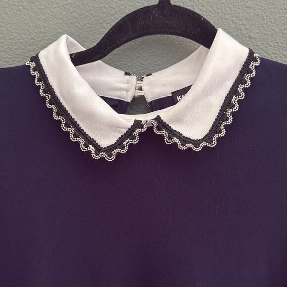 KARL LAGERFELD Blue White Jeweled Long Sleeve Back Button-Up Women Shirt Sz M - Picture 2 of 11